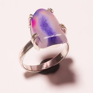 Handmade silver and druzy agate ring 8.5